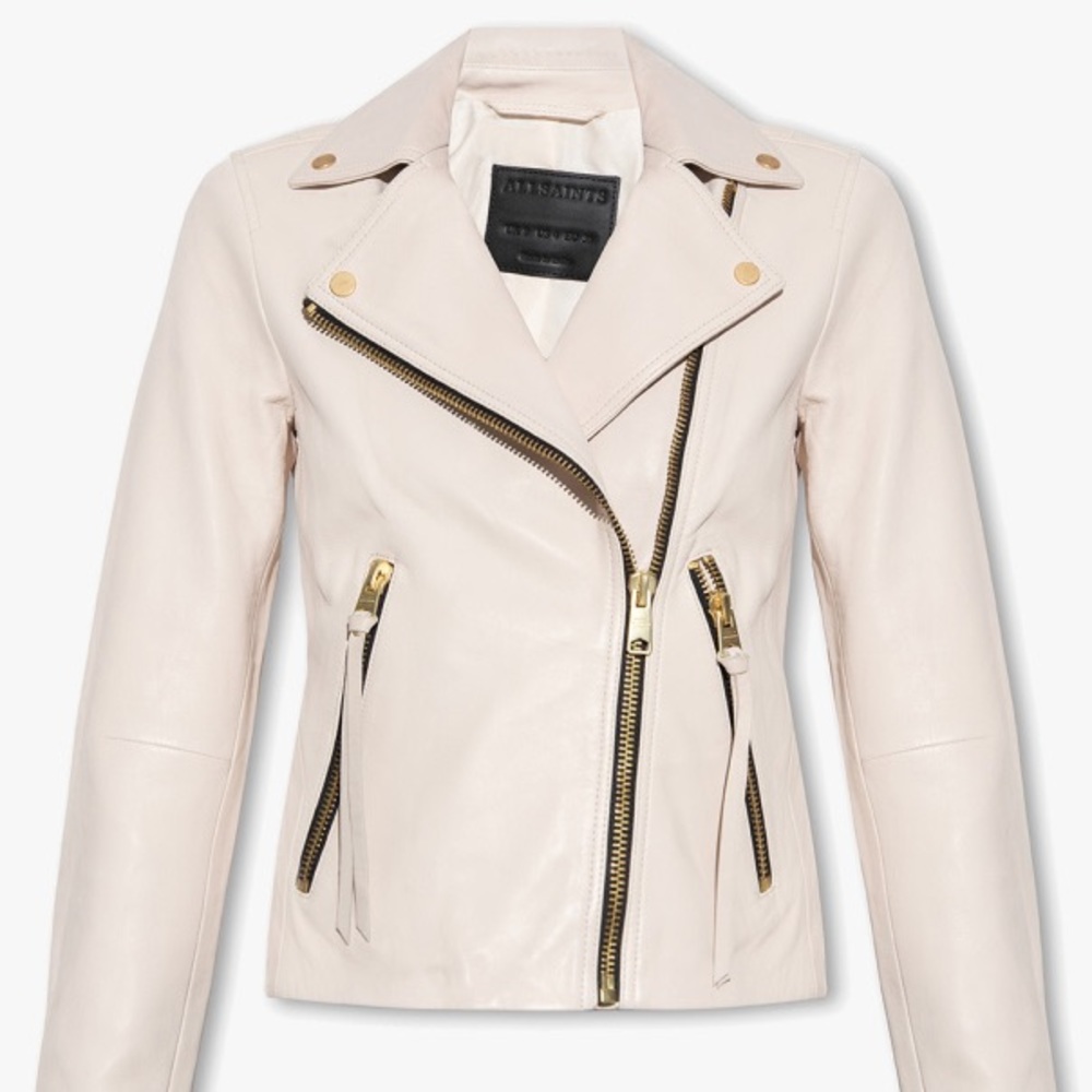 All Saints Leather Darby Biker Jacket in cream